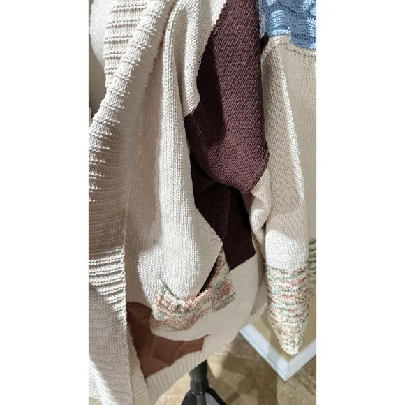 POL Patchwork Women's Cardigan Sweater Sz‎ large Boho Colorblock Long Open Front - Picture 3 of 14